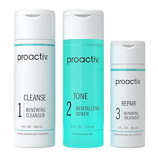 Proactiv 3 Step Acne Treatment - Benzoyl Peroxide Face Wash, Repairing Acne Spot Treatment for Face And Body, Exfoliating Toner - 60 Day Complete Acne Skin Care Kit