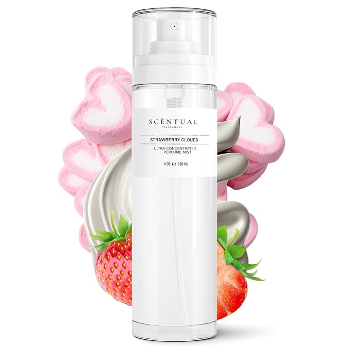 Ultra-Concentrated Hair & Body Perfume Mist, Long Lasting Women's Fragrance, Gourmand Perfumes for Women, Vegan and Cruelty Free (Strawberry Clouds)