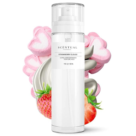 Ultra-Concentrated Hair & Body Perfume Mist, Long Lasting Women's Fragrance, Gourmand Perfumes for Women, Vegan and Cruelty Free (Strawberry Clouds)