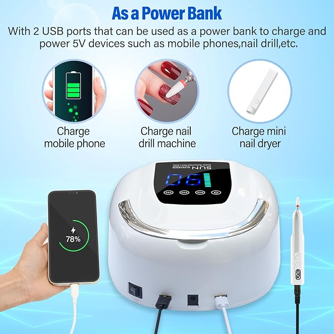 UV LED Nail Lamp Dryers Cordless 128W Portable Rechargeable UV Light for Gel Nails Polish Kit,Fast Curing Wireless Builder Gel Lamp with Sensor 3 Timer LCD Display 48 LED,Manicure Pedicure Art Tools