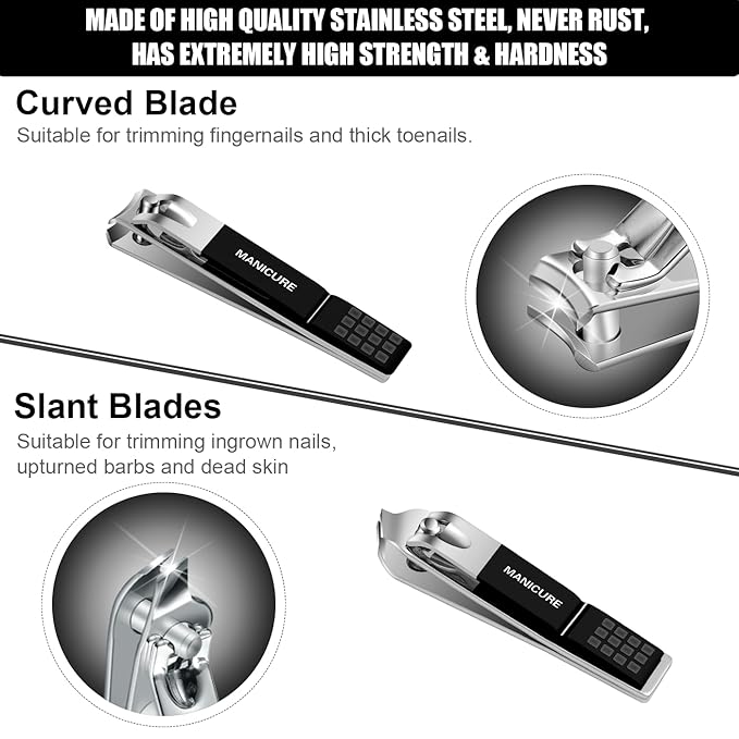 Manicure Set Professional Nail Clippers Pedicure Kit, 16 pcs Stainless Steel Nail Care Tools Grooming Kit with Luxurious Travel Leather Case for Thick Nails Men Women Gift (Black)