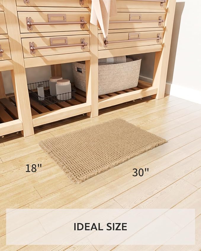 tchdio Waffle Bath Mat Rug, Super Absorbent Non Slip Bath Mats for Bathroom Mat Ultra Soft Bathmat Machine Washable Bathroom Rugs with Tassels, Bath Rugs Beside Tub, 18" x 30"