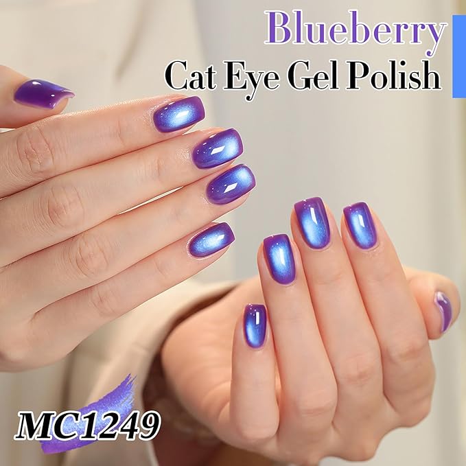 Double Rhythm 0.5 OZ Cat Eye Gel Polish with Magnet 15ML Holographic Glitter Shimmer Translucent Jelly Color Magnetic Nail Polish Salon DIY at Home (Navy Blue-MC1249)