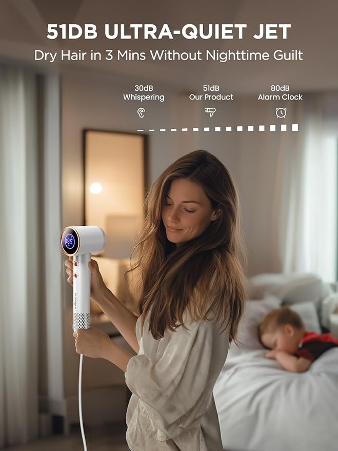 PLAVOGUE Dual Voltage Travel Hair Dryer with Diffuser, High-Speed Ionic Blow Dryer for Women, Fast Drying, Low Noise, Lightweight, No Heat Damage, European Travel 110V-120V/220V-240V