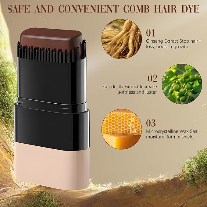 2-in-1 Hair Color Stick & Comb, Waterproof and Sweat-Proof Hair Dye Comb, Instant Convenient Root Touch Up for Gray Hair, Touch up Comb for Women & Men (Chestnut Brown)