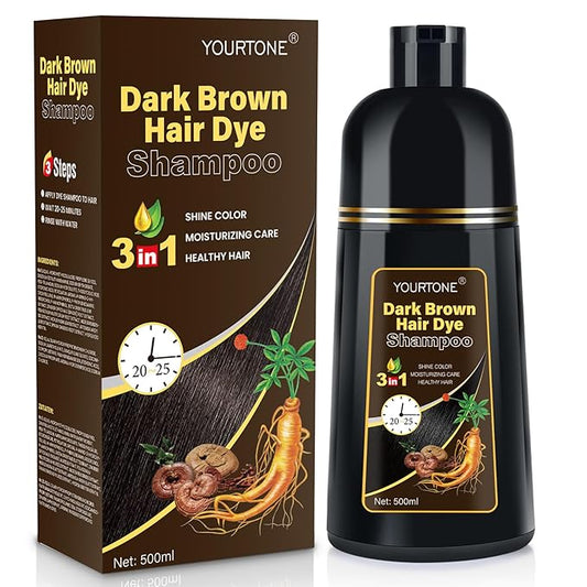 Dark Brown Hair Dye Shampoo 3 IN 1, Hair Color Shampoo for Gray Hair Coverage for Women Men, Herbal Formula with Ammonia-free Ingredients, Lasts up to 30 Days (16.9 Fl Oz)