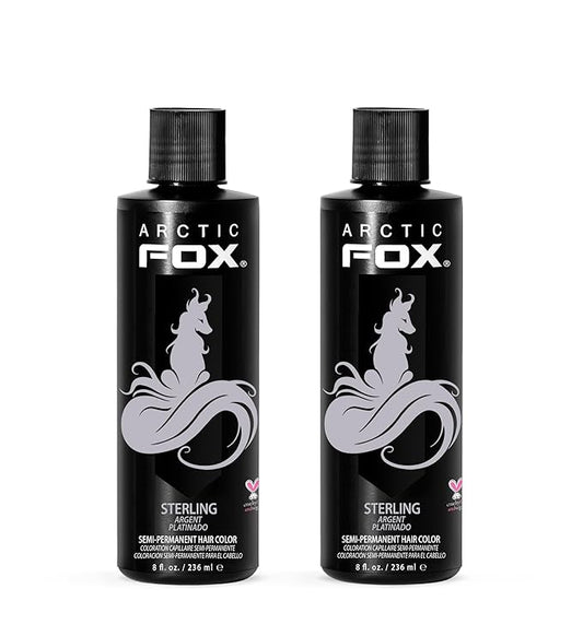 Arctic Fox Semi-Permanent Hair Dye, Vegan & Cruelty-Free, Pastel Silver Toner for Platinum Blonde, Conditioning Formula, Ammonia & Peroxide Free, STERLING, 8 Fl Oz (Pack of 2)