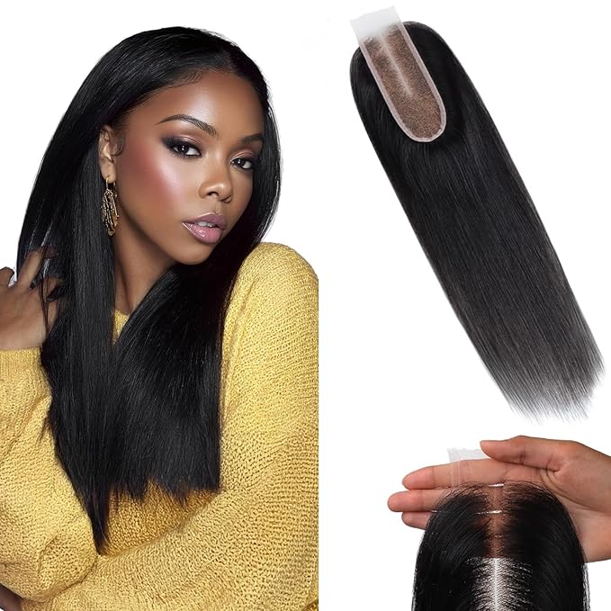 Lashey 2x6 SKINLIKE HD Lace Closure Human Hair Straight, 0.10mm Ultra-Thin Invisible HD Lace, Pre-Bleached Knots and Pre-Plucked Hairline 18 Inch Natural Black