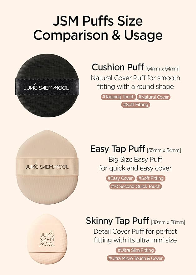 JUNG SAEM MOOL Cushion Puff (4pc) Natural Cover Puff for Smooth Fitting with The Round Shape 2.1 Inch