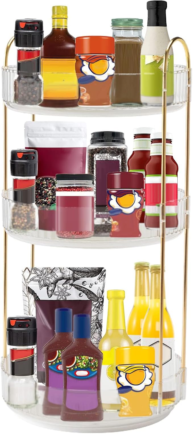 360° Rotating Makeup Organizer, Bathroom Make Up Spinning Holder Rack, Large Capacity Cosmetics Storage Vanity Shelf Countertop, Fits Cosmetics, Perfume, Skincare, Lipsticks(3 Tiers, Clear)