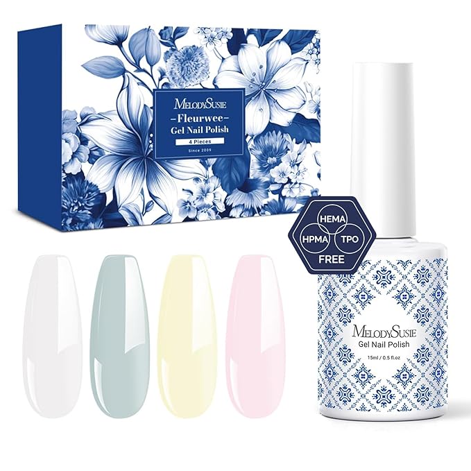 MelodySusie Fleurwee Plant Based 4pcs Gel Nail Polish Fresh and Elegant Set, Hema Free, 21 Non Toxic, Long Lasting No Chip, Finger Toe Nail Polish, Spring Summer Nail Art Salon Manicure at Home