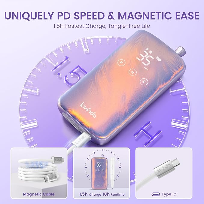 Lavinda Professional Nail Drill - 35,000 RPM Rechargeable Electric Nails File with Coreless Motor, Fast Charge & 3000mAh, 8-Piece Nail Drill bits Set for Manicure/Pedicure (Iridescent Pearl)