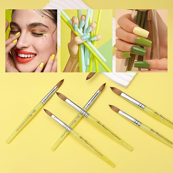 Acrylic Nail Brush Size 10, 100% Pure Kolinsky Nail Brush for Acrylic Application, Professional Nail Extension Manicure Tool Nail Drawing Pen for DIY Home Salon(Yellow)