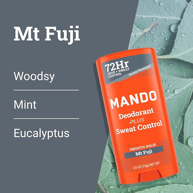 Mando Antiperspirant Deodorant Sweat and Odor Control for Men – Extra Strength Smooth Solid Stick – 72 Hour Performance – Baking Soda Free, Skin Safe – 2.6 oz – Mt Fuji – Pack of 2