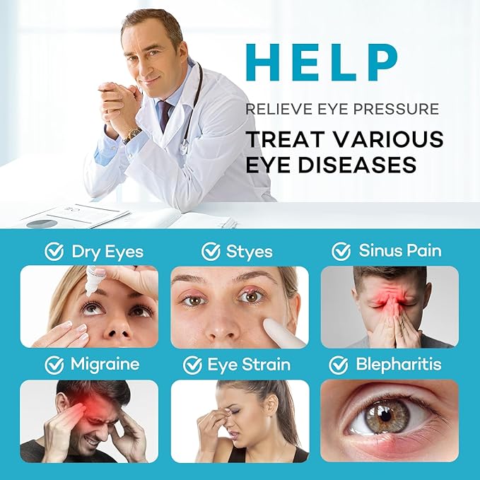 Ezona Heated Eye Mask, Warm Eye Compress Mask for Dry Eyes, USB Electric Eye Heating Pad with Temperature & Timer Control, Dry Eyes, Blepharitis, Sinus Migraine (Blue)