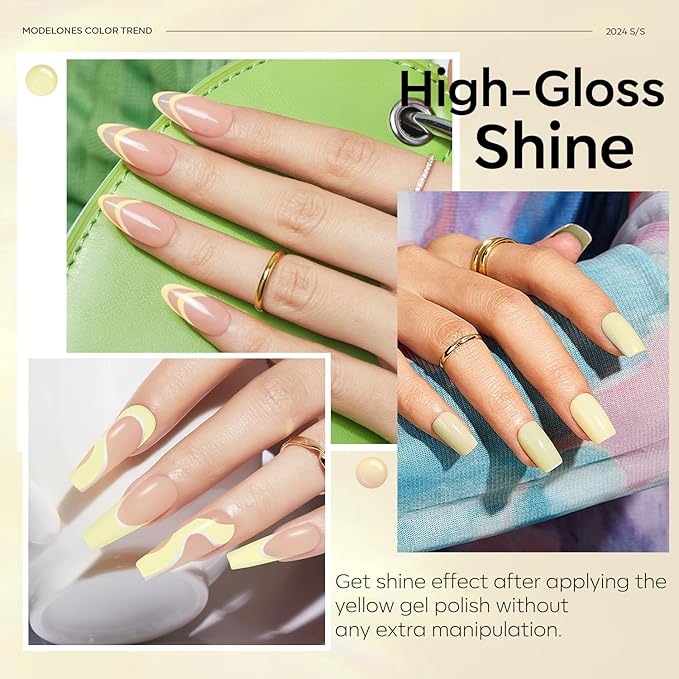 modelones Gel Nail Polish, 15 ML Pastel Soft Butter Yellow Gel Polish 1 Pcs Soft Light Lemon Chiffon Nail Polish Gel Soak Off LED Nail Art Starter Salon Manicure at Home DIY