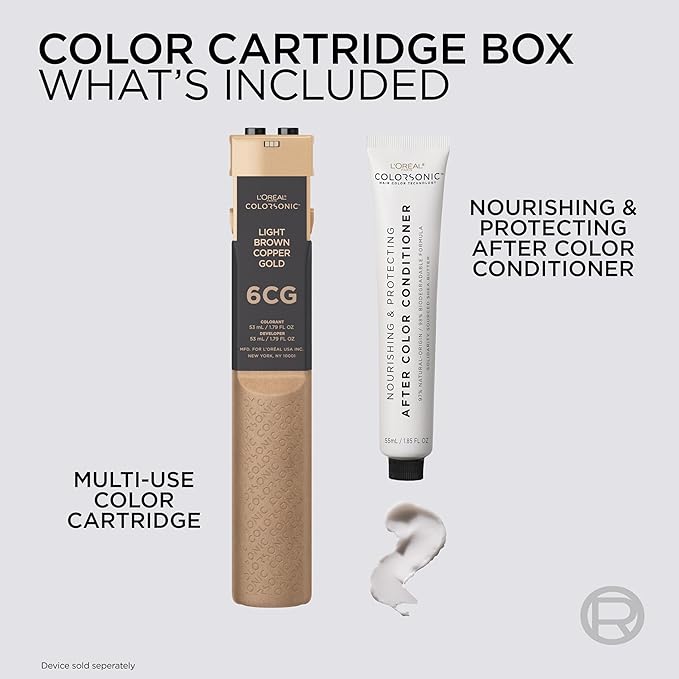 L'Oreal Paris Colorsonic Permanent Hair Dye Cartridge, Vibrant Hair Color for Root Touch Up, Gray Coverage or All Over Color in just 5 Minutes, 6CG Light Copper Brown (Coloring Device Sold Separately)