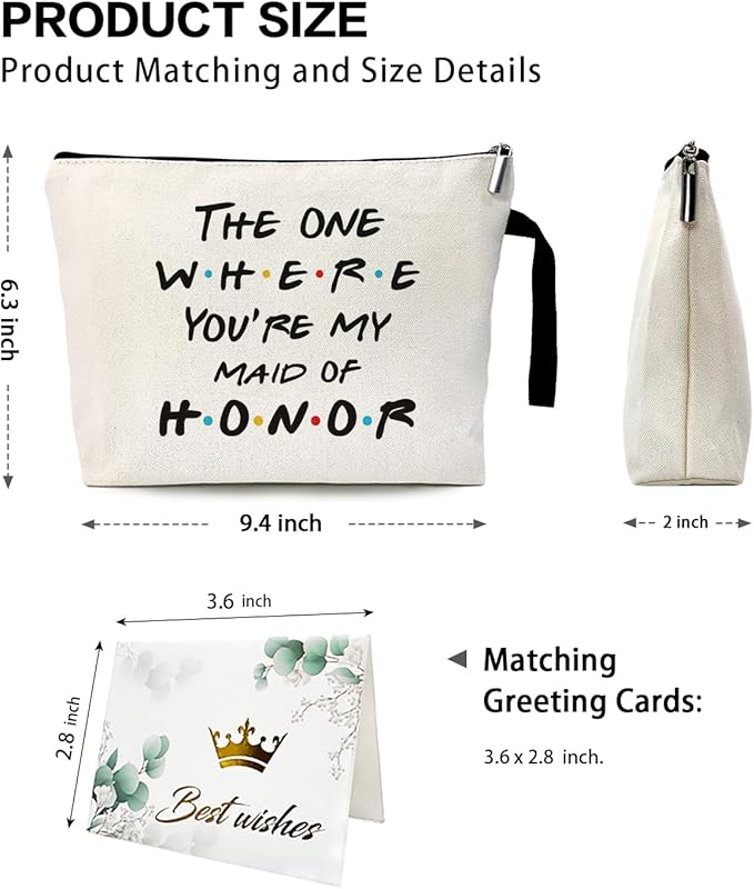 The One Where You're My Maid of Honor Funny Party Cosmetic Bag, for Travel Toiletry Zipper Storage Pouch Makeup Bag, Bachelorette Party Gifts, Bridesmaid Gift From Bride, Maid of Honor Proposal Gifts