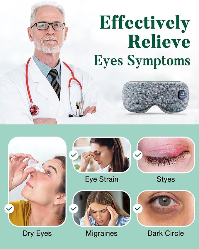 Heated Eye Mask for Dry Eyes, Cordless Warm Compress for Eyes, Light Blocking Eye Heating Pad, Styes, Sleep, Cover Washable, Rechargeable, Deep Gray
