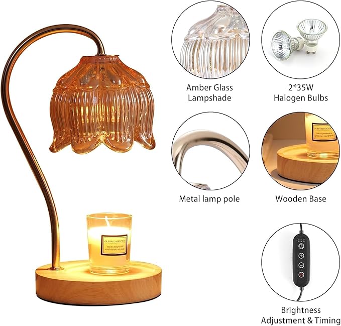 GEEZO Fragrance Candle Warmer Lamp，Electric Candle Warmer with Timer & Dimmer，Mom Christmas Birthday Gifts for Women, House Warming Gifts New Home Bedroom Decor