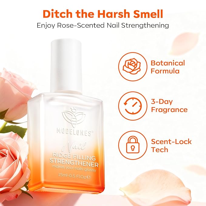 modelones Nail Strengthener and Growth Clear Nail Polish Scented Nail Repair for Damaged Nails Hardener Extra Strong and Growth for Women Nail Care Natural Concealer Foundation 15 Ml 0.5 Fl Oz