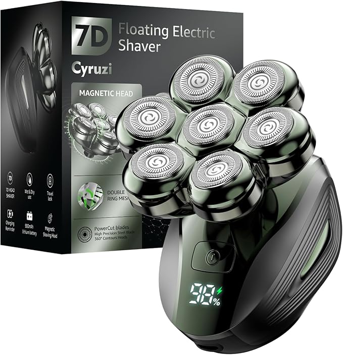 Head Shavers for Bald Men: Upgraded Detachable Head Shaver - IPX7 Waterproof Electric Razor for Men - 7D LED Display Rechargeable Grooming Kit with Type-C Charge(Olive Drab)