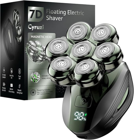 Head Shavers for Bald Men: Upgraded Detachable Head Shaver - IPX7 Waterproof Electric Razor for Men - 7D LED Display Rechargeable Grooming Kit with Type-C Charge(Olive Drab)