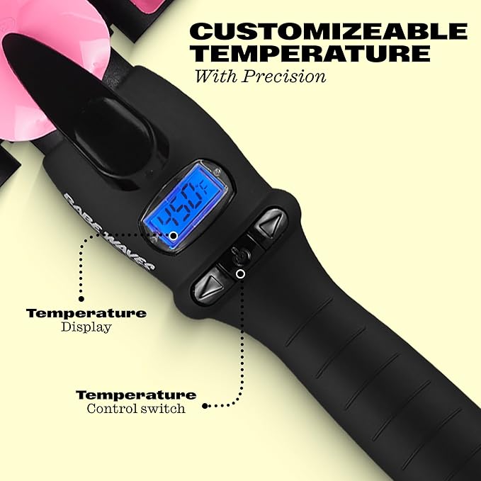 Trademark Beauty Three Barrel Hair Waver, Curling Iron, 1.25 Inch, Beach Waves, Adjustable Temperature Hair Curler, Babe Waves Jumbo - Pink