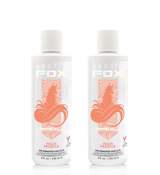 Arctic Fox Semi-Permanent Hair Dye, Vegan & Cruelty-Free, Pastel Peach Prosecco, Ammonia-Free, Conditioning Color for Platinum Hair, 8 Fl Oz (Pack of 2)