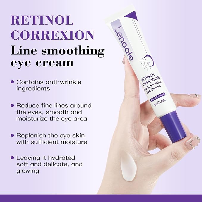 Eye Cream, Retinol Eye Cream for Dark Circles, Puffiness Anti Aging, With Hyaluronic Acid, Peptides, Caffeine Reduces Bags, Smooths Wrinkles & Fine Lines