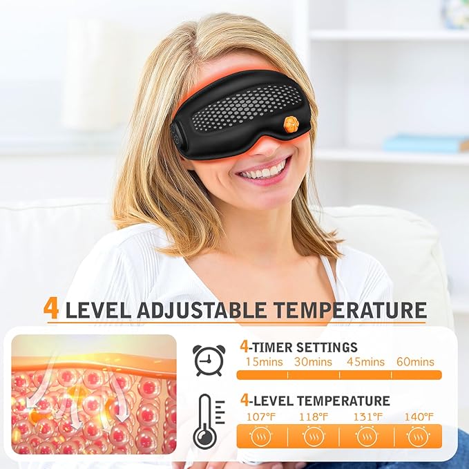 Cordless Heated Eye Mask - Removable Scent Pads, 1200mAh Rechargeable Heated Eye Masks for Dry Eyes,Cordless Eye Heating Pad for Stye Eye Treatment, Warm Compress for Eyes, Gifts for Men Women