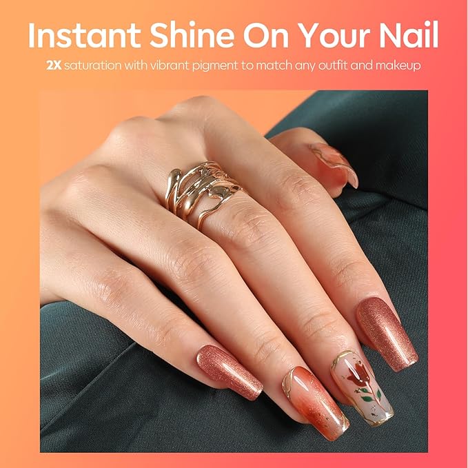 modelones Gel Nail Polish, 15 ML Orange Gel Polish Nude Brown Shimmer Glitter Orange Nail Polish Gel Winter Nails Soak OFF LED Gel Nail Manicure Nail Art Gel DIY Salon