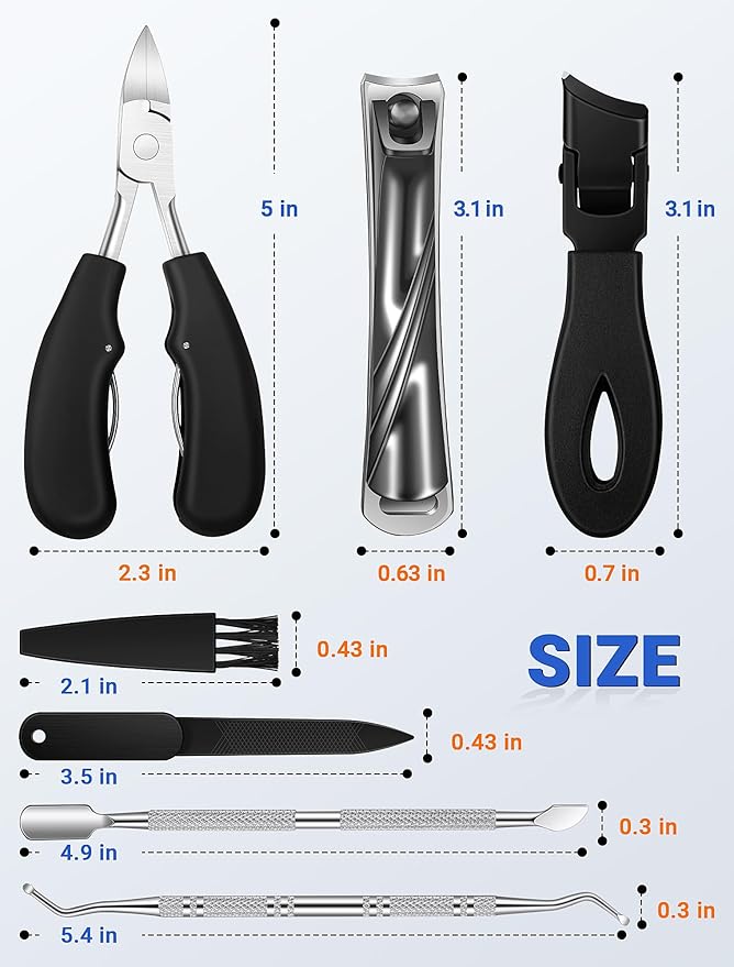 Toenail Clippers for Seniors Thick Toenails, Sharp Ingrown Toenail Clippers Nail Cutter Long Handle with Wide Jaw for Thick Nails, Heavy Duty Large Toe Nail Clipper Set for Men & Women,7 Pcs