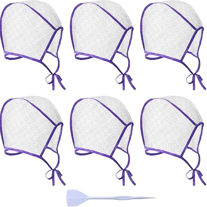 6 Pieces Highlighting Cap Hair Frosting Cap Highlight for Dye Color Bleach with Plastic Hooks Hair Coloring Salon Hairdressing Tool Kit Supplies(Purple)