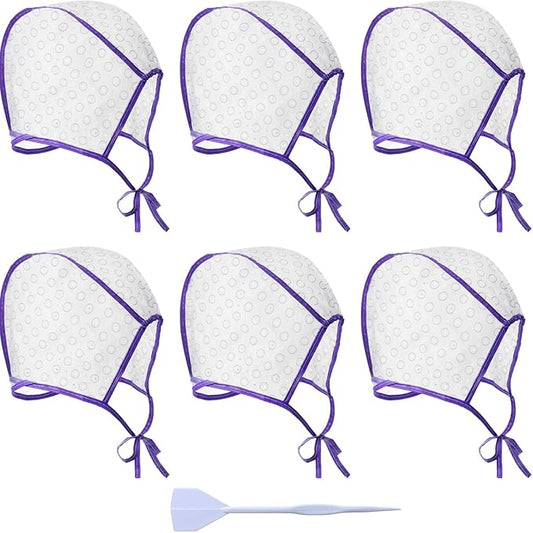 6 Pieces Highlighting Cap Hair Frosting Cap Highlight for Dye Color Bleach with Plastic Hooks Hair Coloring Salon Hairdressing Tool Kit Supplies(Purple)