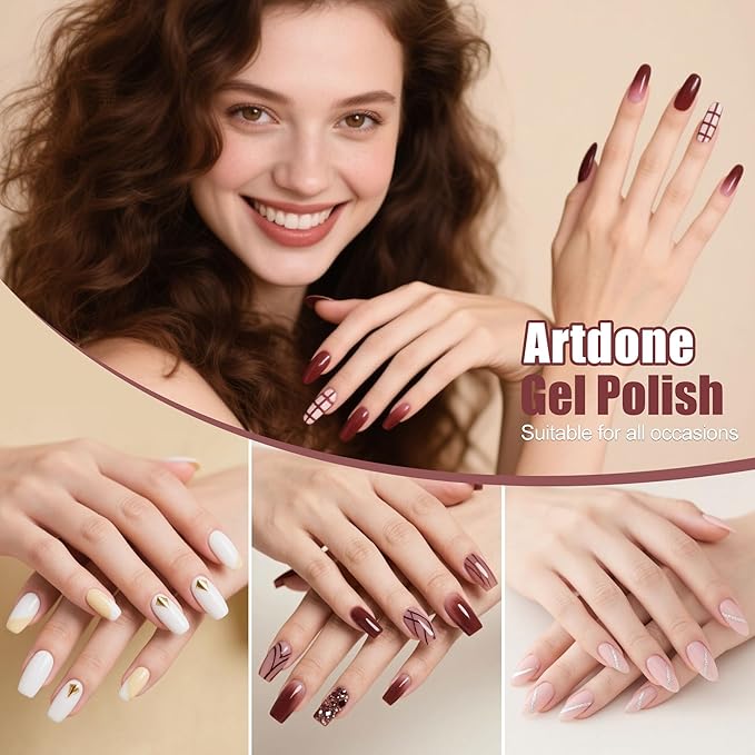 Artdone Sheer Gel Nail Polish Set Jelly UV Gel 6 Colors Translucent Milky White Pink Nude Brown Colors Nail Polish For All Seasons