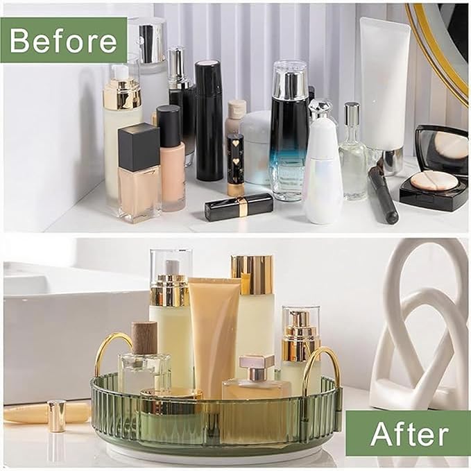 360° Rotating Makeup Organizer, Bathroom Make Up Spinning Holder Rack, Large Capacity Cosmetics Storage Vanity Shelf Countertop, Fits Cosmetics, Perfume, Skincare, Lipsticks(1 Tier, Green)
