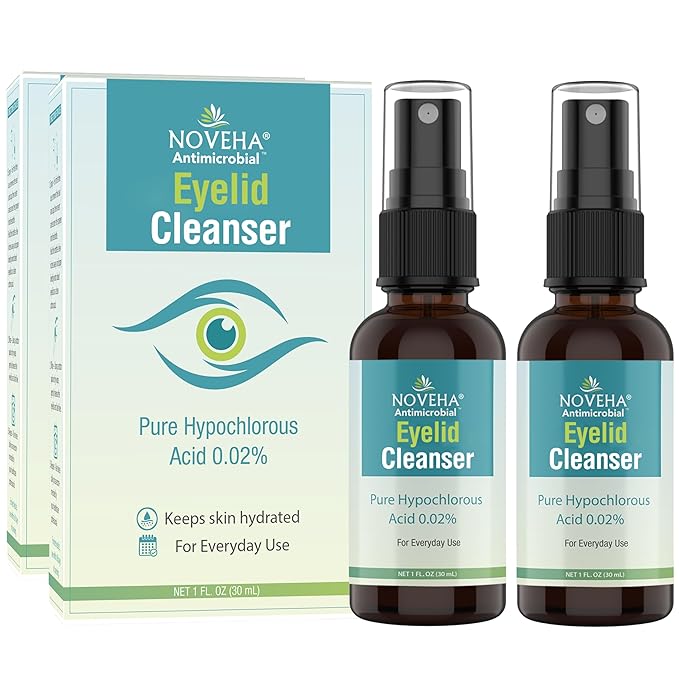 NOVEHA Eyelid Cleanser | Stye Eye Treatment | Eye Lid Cleaning | Dry Relief | Fast Acting Soothing Eyelid Cleansing Formula | Pure and Gentle Lash Hypochlorous Acid Spray (1oz - 2 Pack)