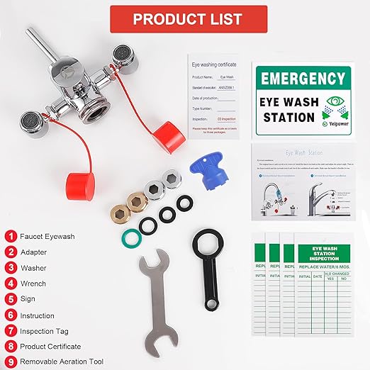 Faucet-Mounted Eye-Wash Staion Kit - Emergency Eyewash Staion OSHA Approved Sink Faucet Attachment First Aid Eye Flush Kit