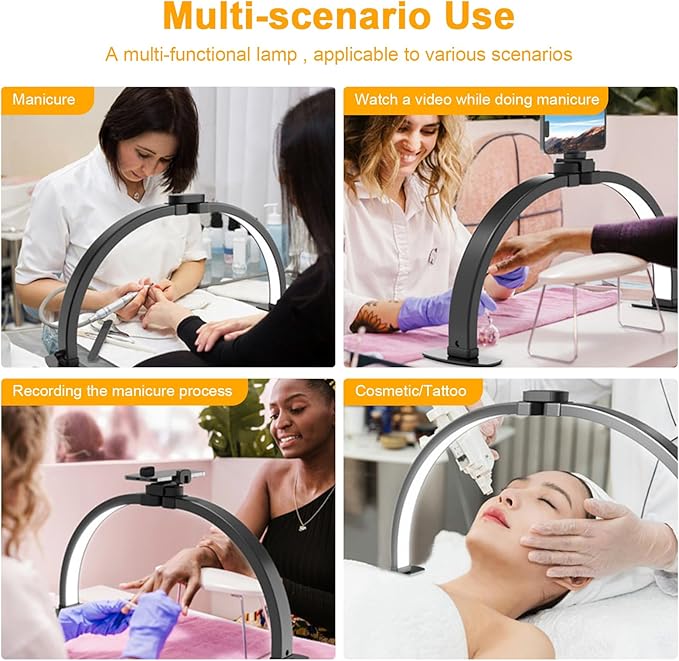 Qiilu Adjustable Nail Lamp with Brightness & Color Temperature Control, Portable Manicure Light for LED Table Lamp for Nails & Lashes