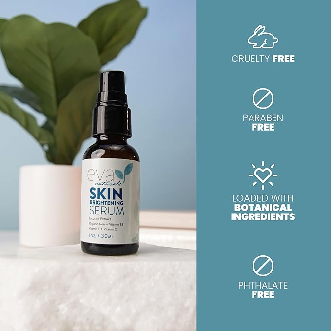 Eva Naturals Skin Brightening Serum – Dark Spot Corrector for Face & Body with Licorice Extract, Vitamin C, Peptides & CoQ10 – Targets Uneven Tone, Sun Spots & Age Spots - 1 Fl Oz