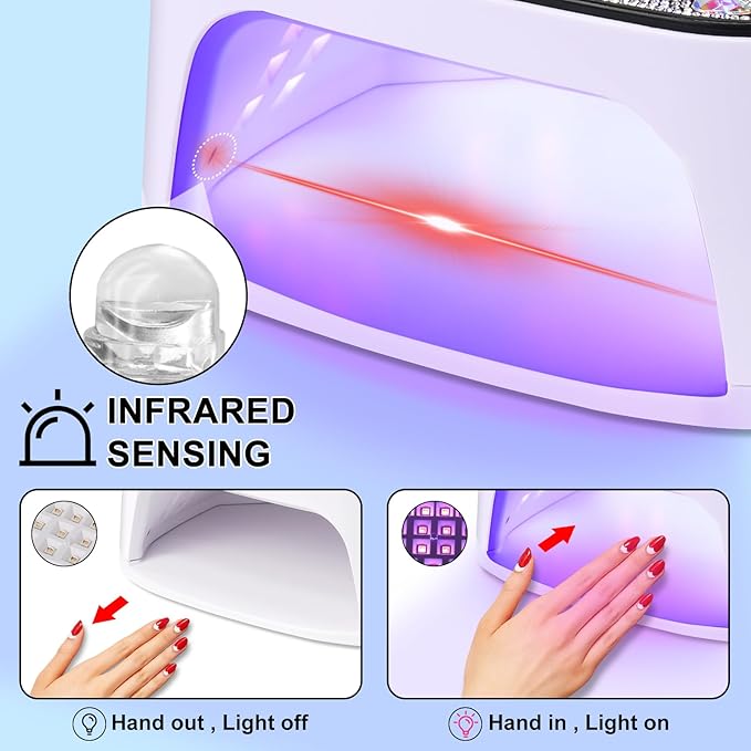 LIMEGIRL UV LED Nail Lamp Kit for Gel Polish Professional Fast Curing White Dryer Light Set with 4 Timer Settings Cordless Rechargeable Nail Art Cure Machine with UV Gloves for Manicure Pedicure