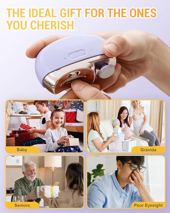 2026 New 2 in 1 Electric Nail Clippers, 2 Speeds Automatic Nail Clippers for Fingers and Toes with LED Light & Clip Storage, Electric Nail Trimmer for Senior Adults (Purple)