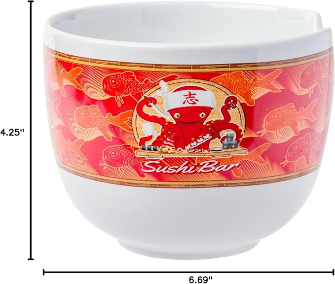 Silver Buffalo Disney Pixar Monsters Inc Harryhausen's Octopus Chef Sushi Bar Ceramic Ramen Noodle Rice Bowl with Chopsticks and Spoon, Microwave Safe, 20 Ounces