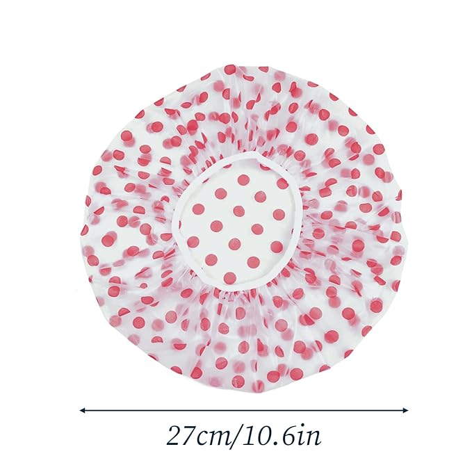 3PCS Shower Caps, Elastic Reusable Waterproof Plastic Shower Cap for Women Ladies Spa Salon Red