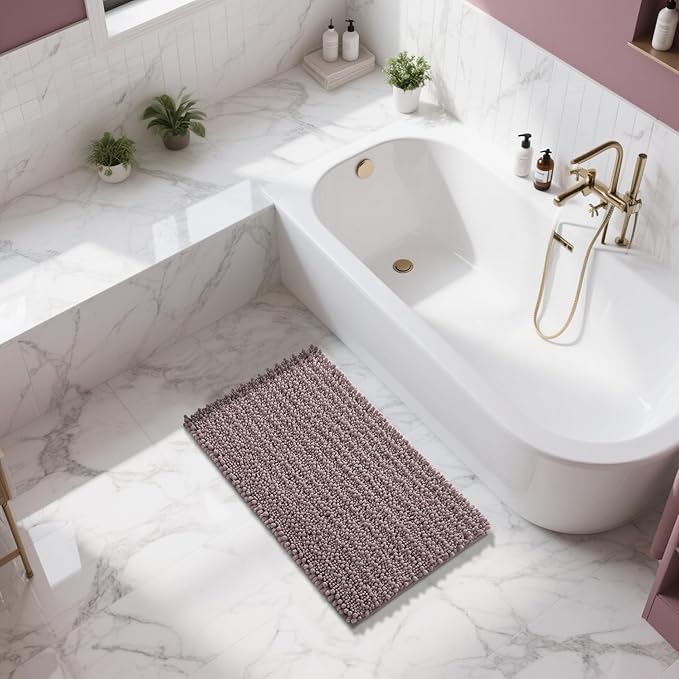 Yimobra Large Bathroom Rugs Non Slip Washable 36x24 Inch - Ultra Soft Absorbent Chenille Bath Mat, Quick Dry Shaggy Floor Carpet for Tub Shower, Mauve Home Decor Accessories