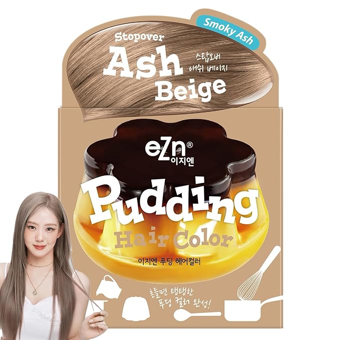 eZn Pudding Hair Dye, Ammonia-Free, Semi-Permanent DIY Korean Hair Dye Color with Keratin, Odorless Gentle for Sensitive Skin No Skin Irritation (Ash Beige)