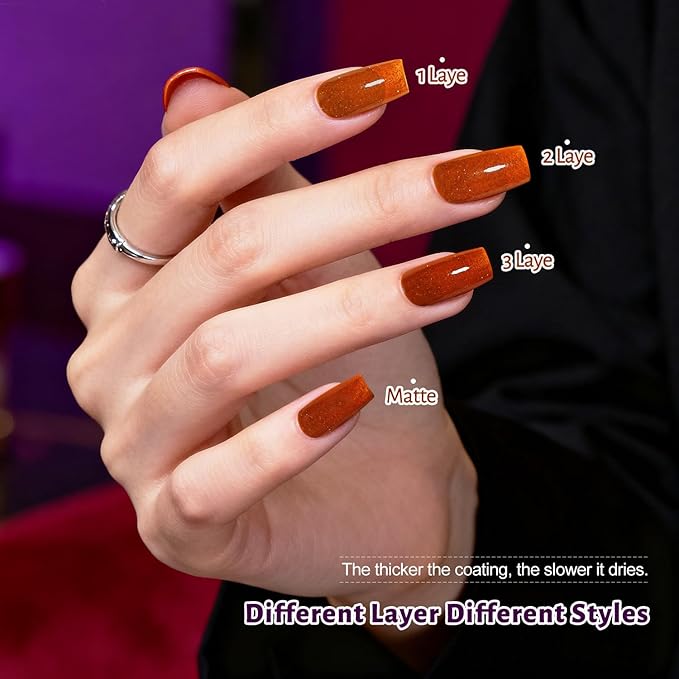 Reflective Nail Polish 12 Colors With Base Coat and Top Coat Glitter Red Bule Purple Green Nail Polish Set Quick Dry Sparkle Winter Manicure Long Lasting for Holiday Gift Giving