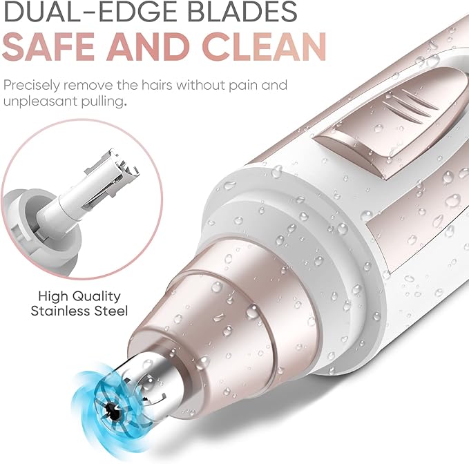 Ear and Nose Hair Trimmer Clipper - 2025 Professional Painless Eyebrow & Facial Hair Trimmer for Men Women, Battery-Operated Trimmer with IPX7 Waterproof, Dual Edge Blades for Easy Cleansing Pink