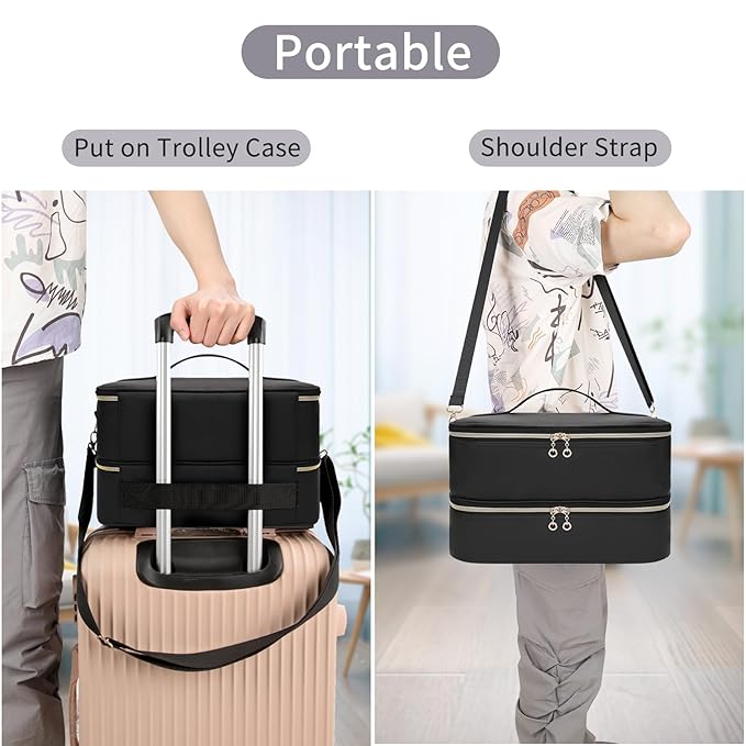 Ethereal Nail Polish Organizer Case, Leather Nail Polish Bag Holds 50+ Bottles (5ml/0.5fl.oz) and Nail Lamp, Nail Storage Organizer with Compartment, Leather Black